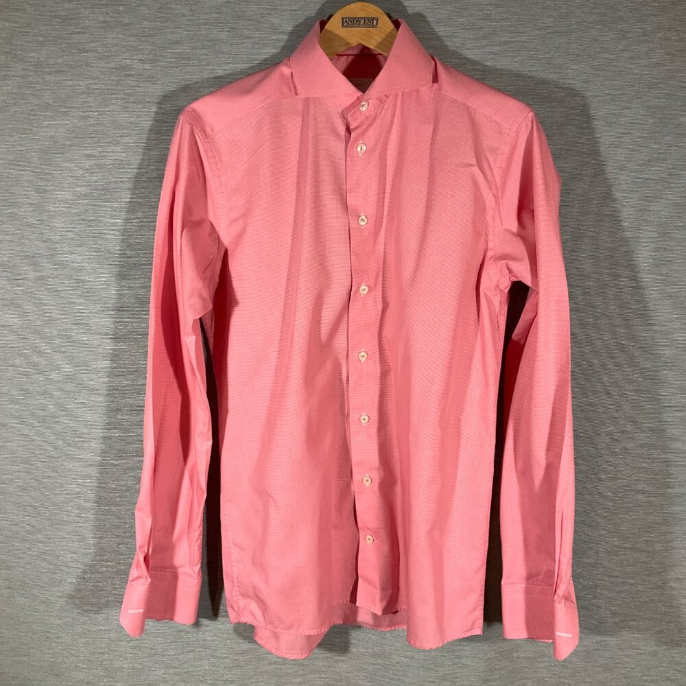 Men's Eton Slim Red/White Micro-check Dress Shirt, Size 39/15.5